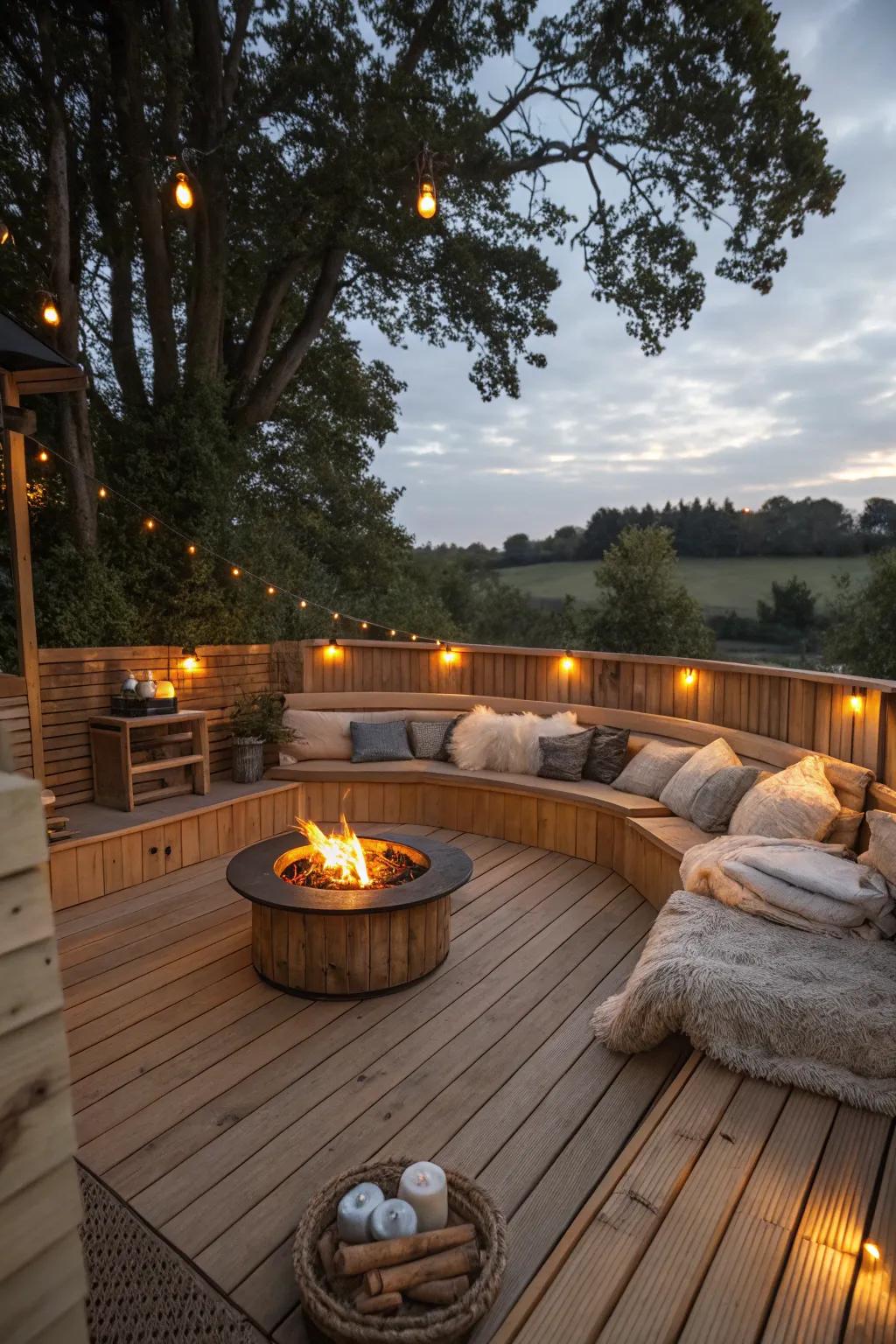 A fire pit adds warmth and atmosphere to your sauna deck.