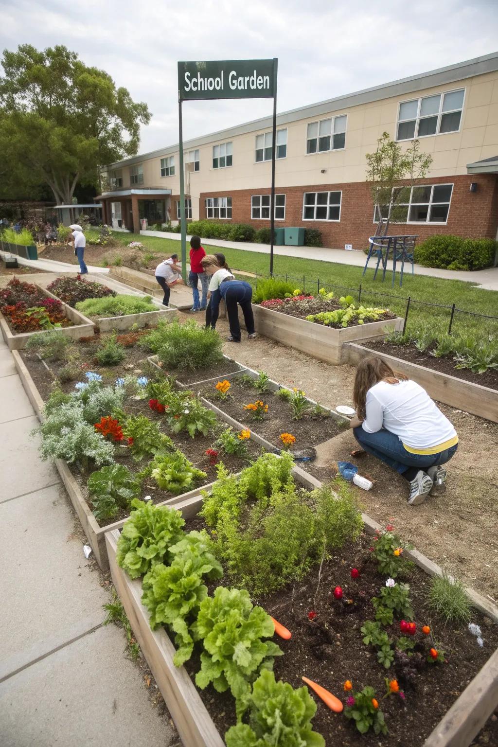 A school garden showcasing a variety of seasonal plantings, keeping it vibrant throughout the year.