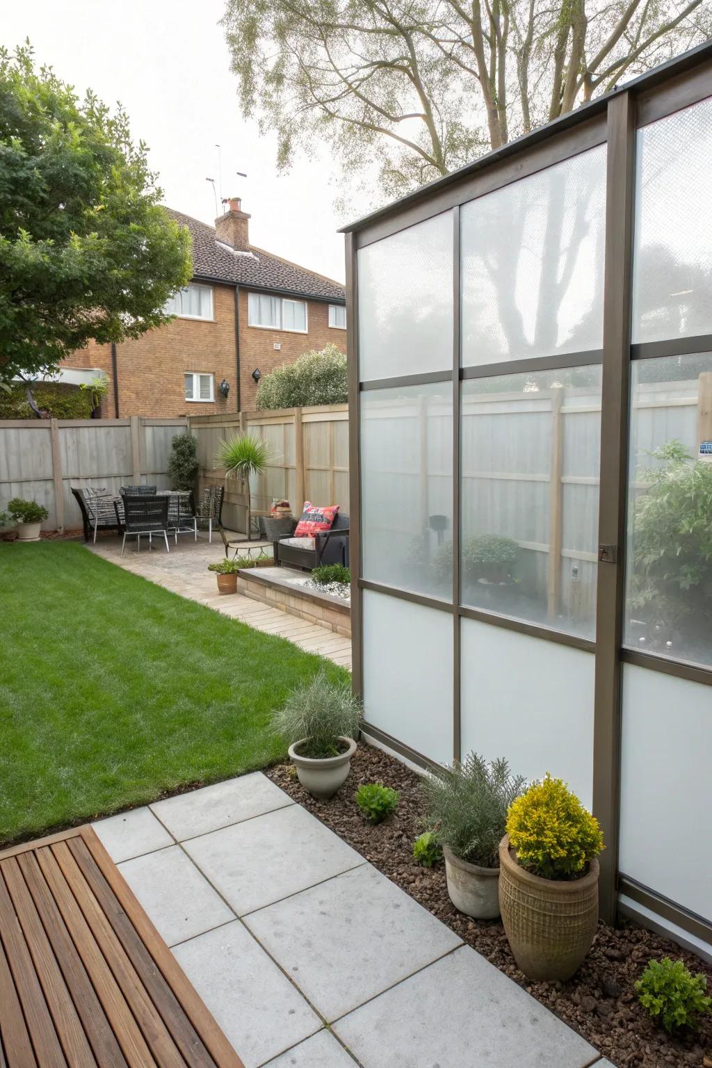 Frosted glass panels providing privacy with elegance.