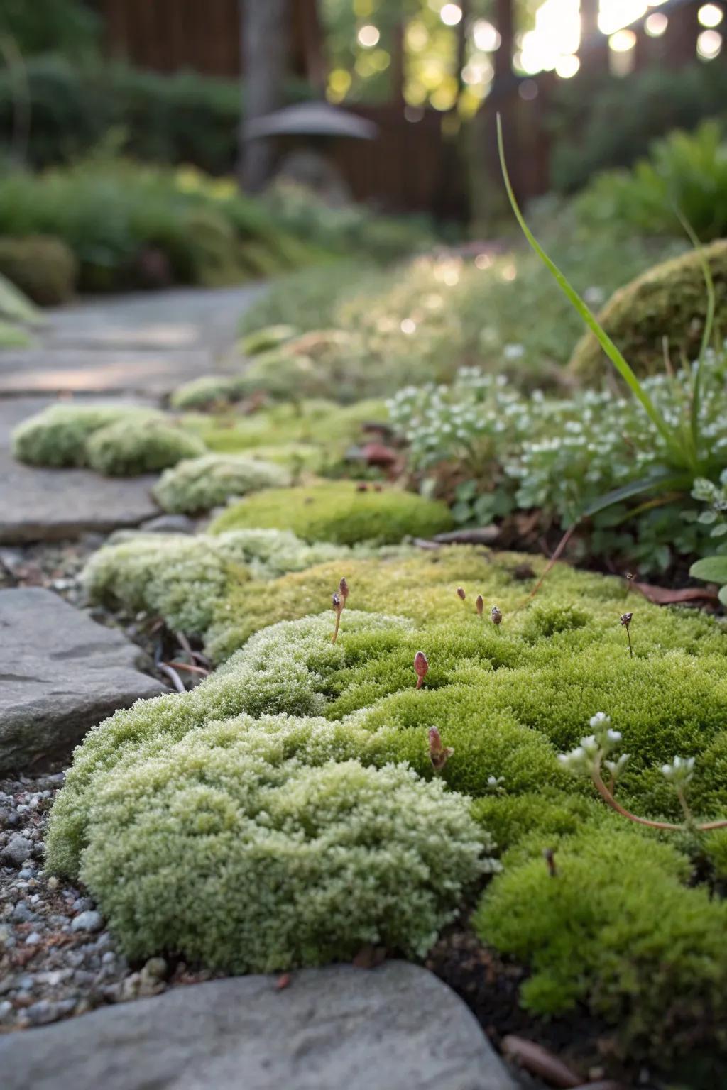 Soft ground covers create a lush, tactile experience in the garden.