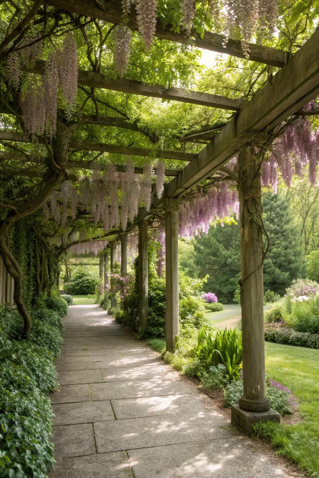 A pergola provides structure and a focal point in the garden.
