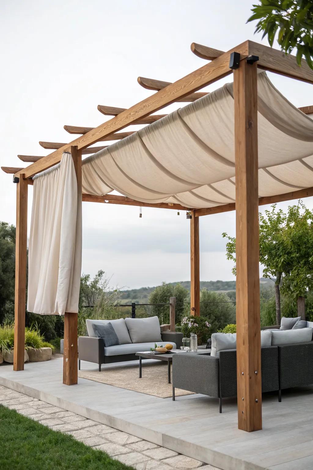 Open top pergolas with infills offer customizable shade options for any style.