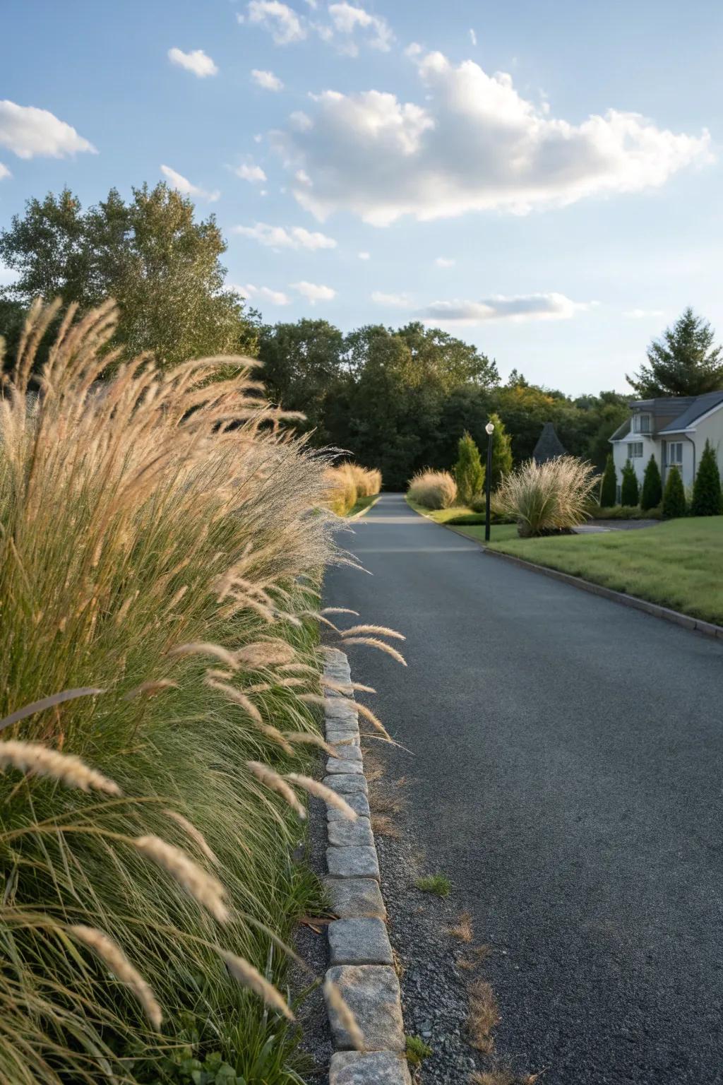 Ornamental grasses add movement and texture.