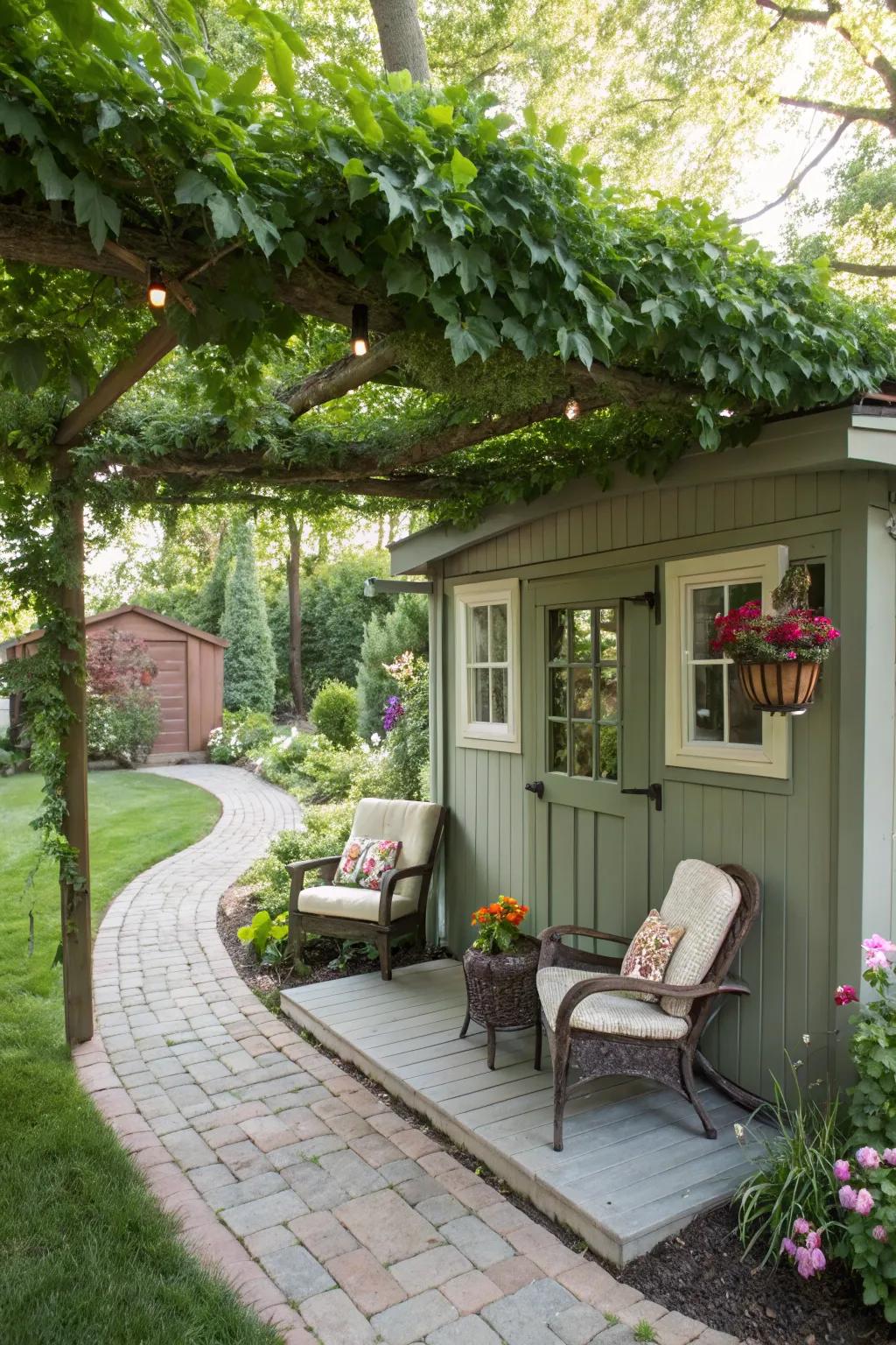 A pergola offers shade and a perfect spot for outdoor entertaining.