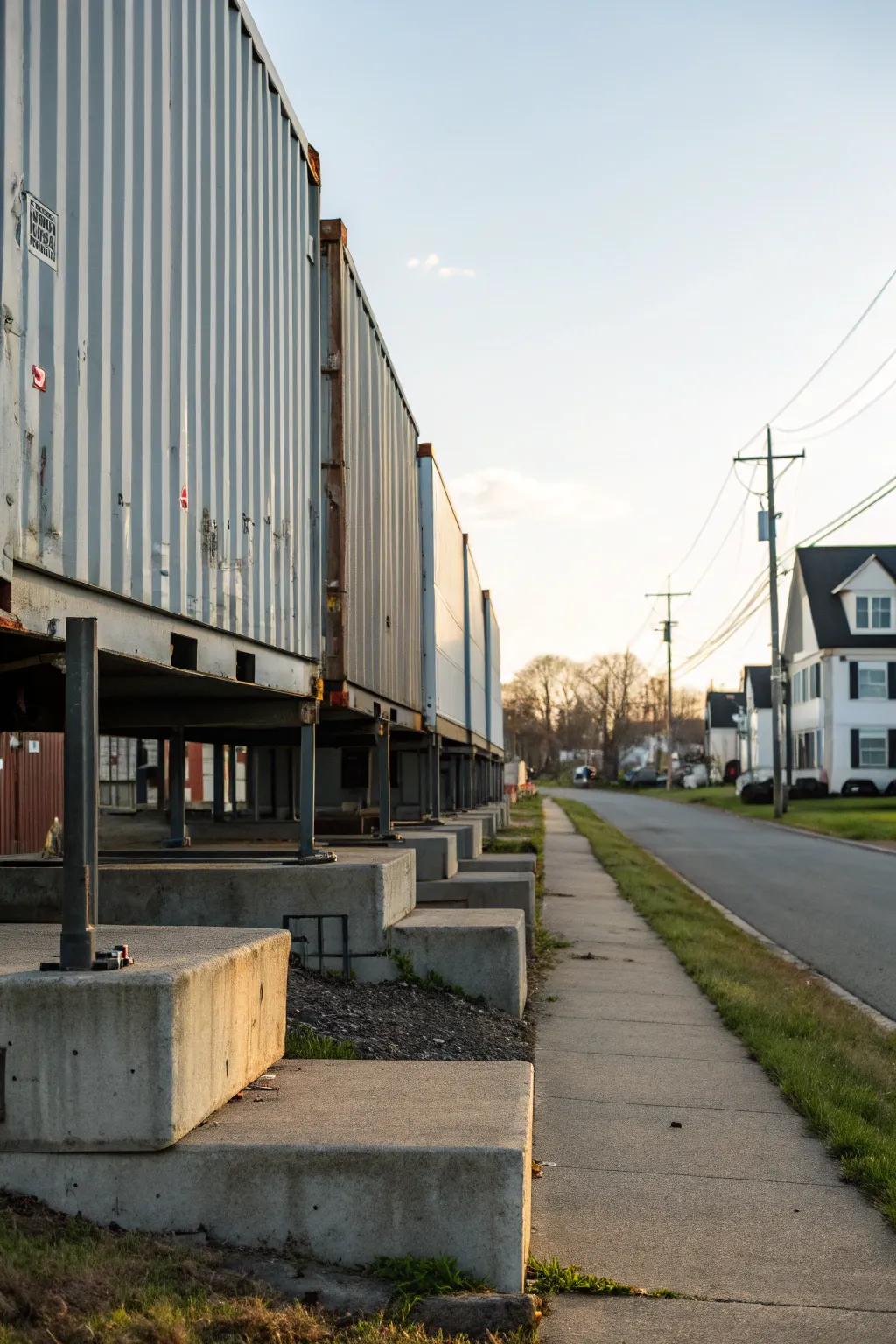 Concrete footings provide strong support for large container setups.