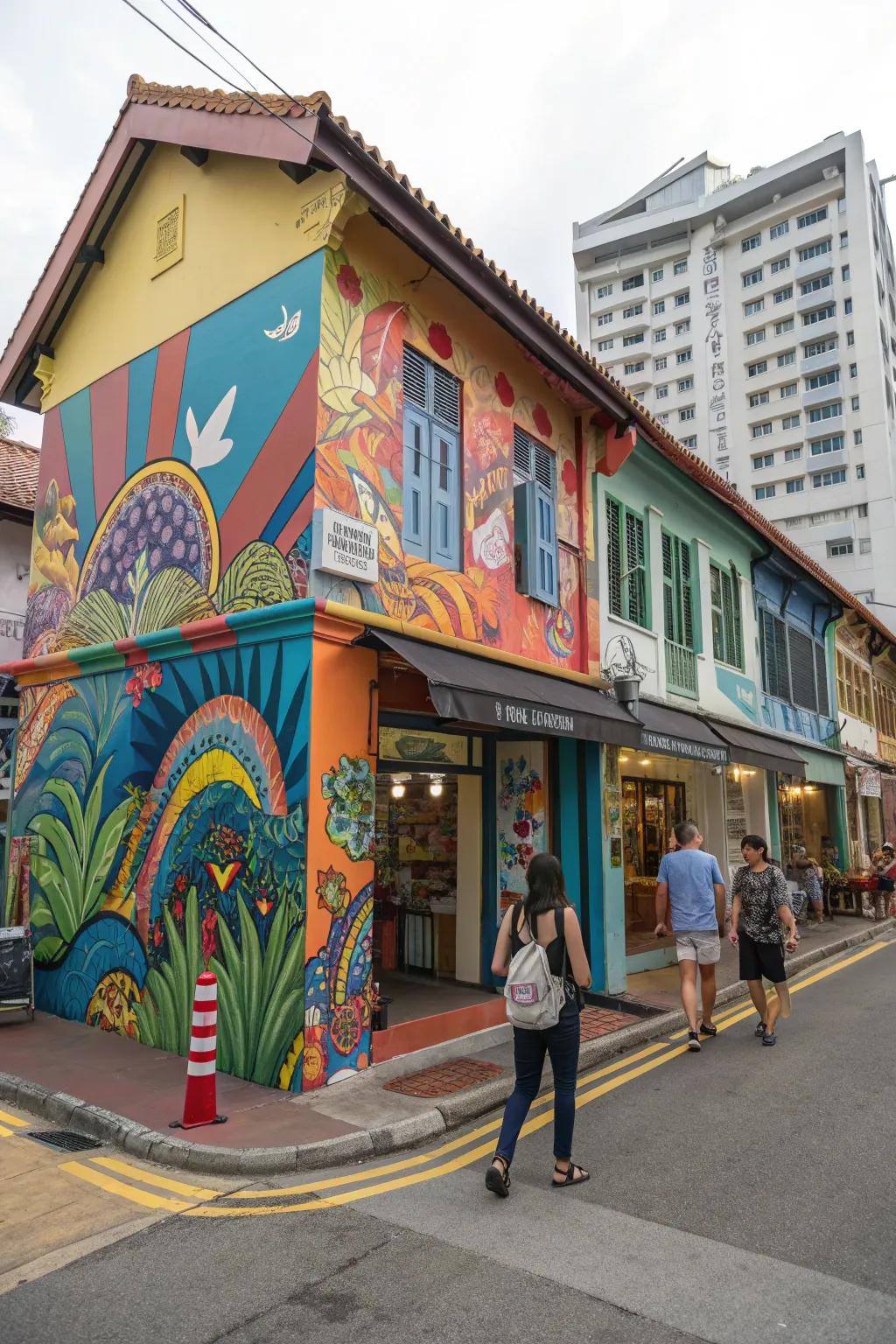 Artistic murals transform shop house exteriors with creative flair