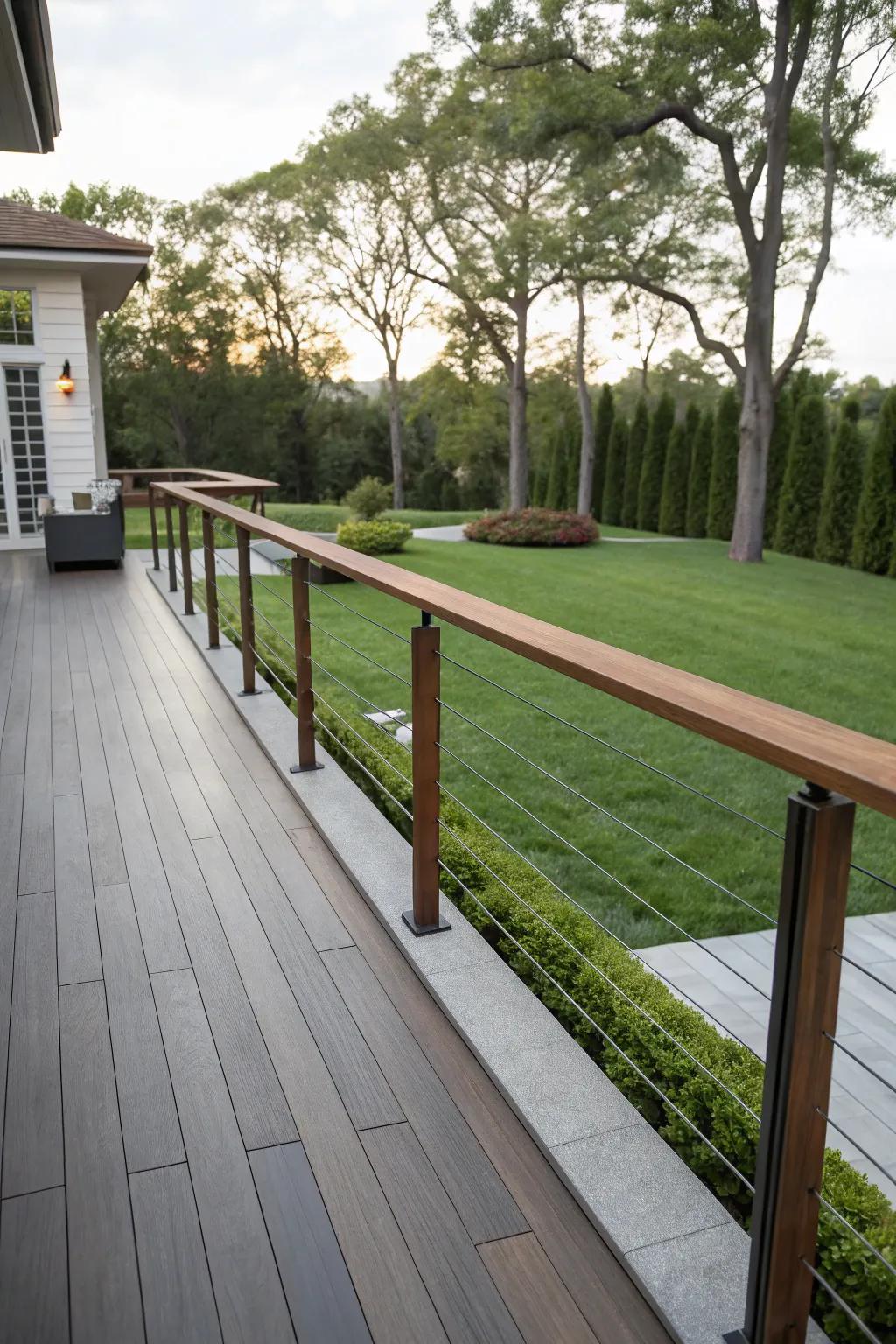 Solid wall railings offer privacy and modern style.