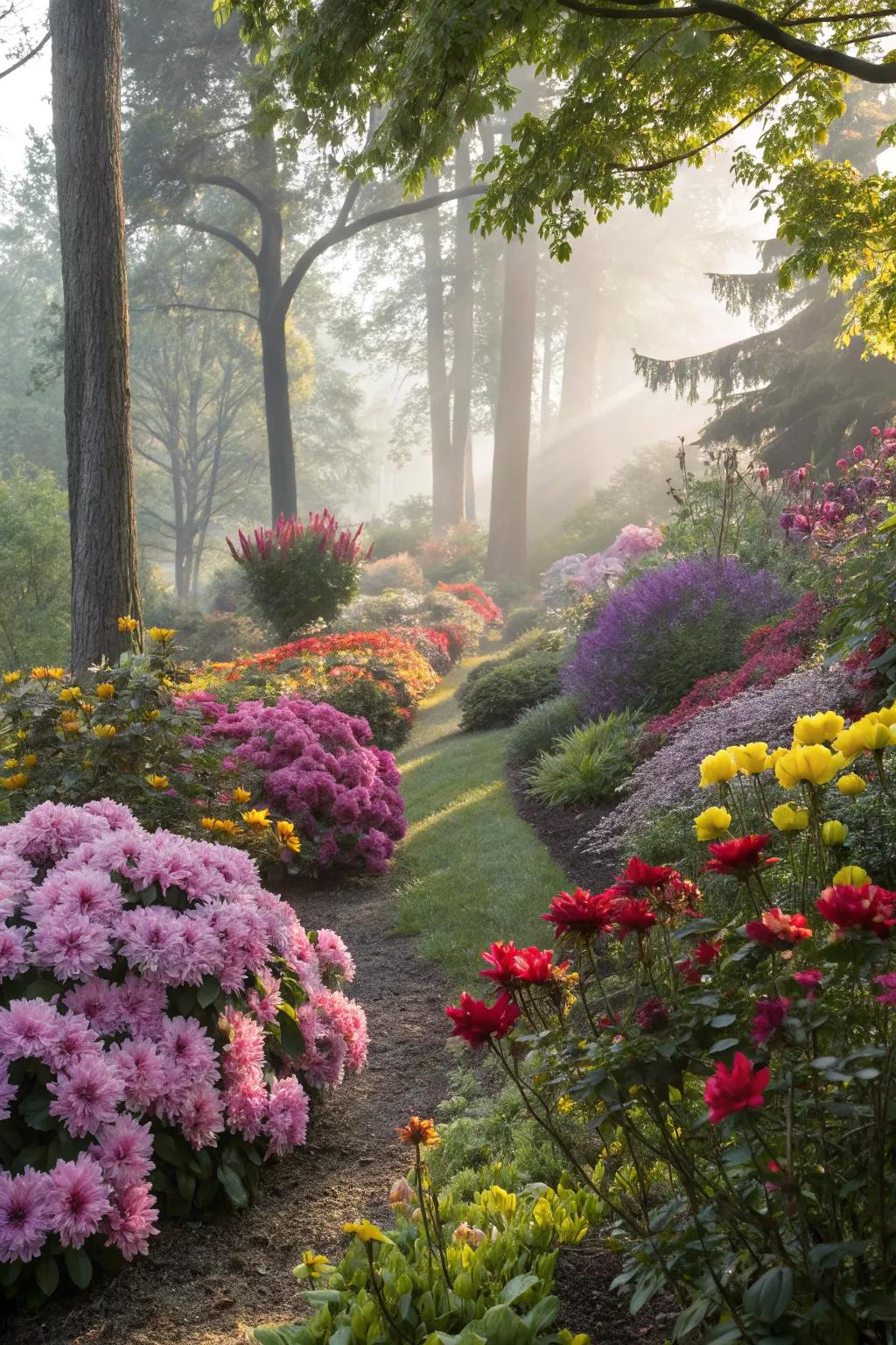 Colorful flowers add vibrancy and life to a side garden.