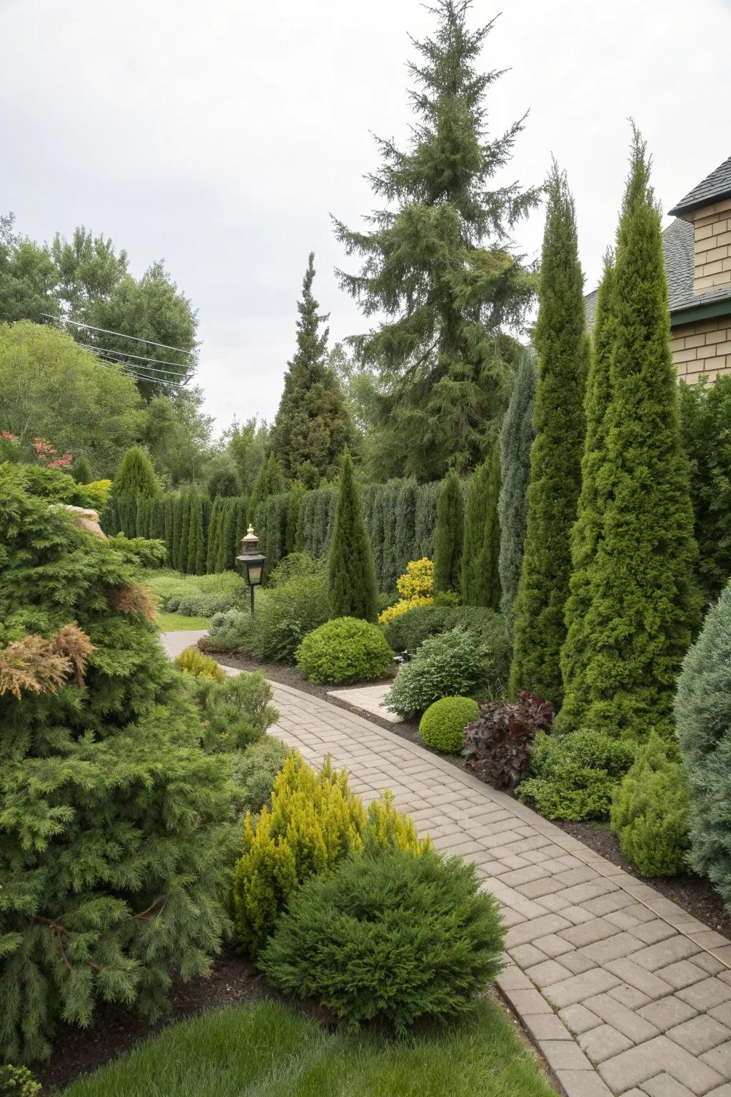 Evergreens provide constant color and structure in your side yard.