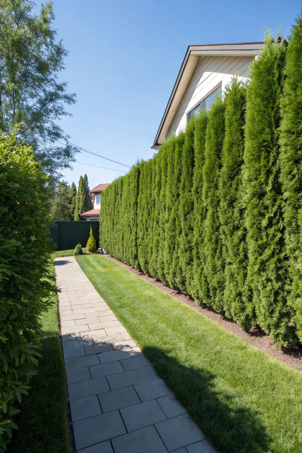Living fences of hedges offer privacy and natural beauty.