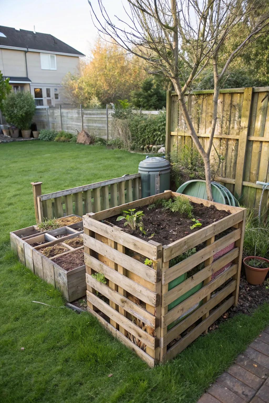 A DIY compost bin turns waste into valuable garden compost.