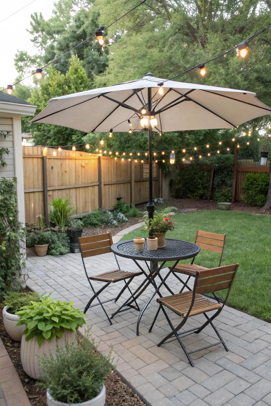 A compact bistro set is ideal for small patio spaces.