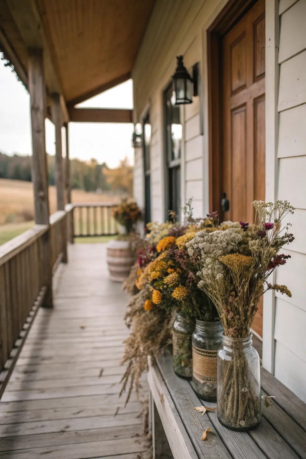 Dried flower bouquets bring a timeless elegance.