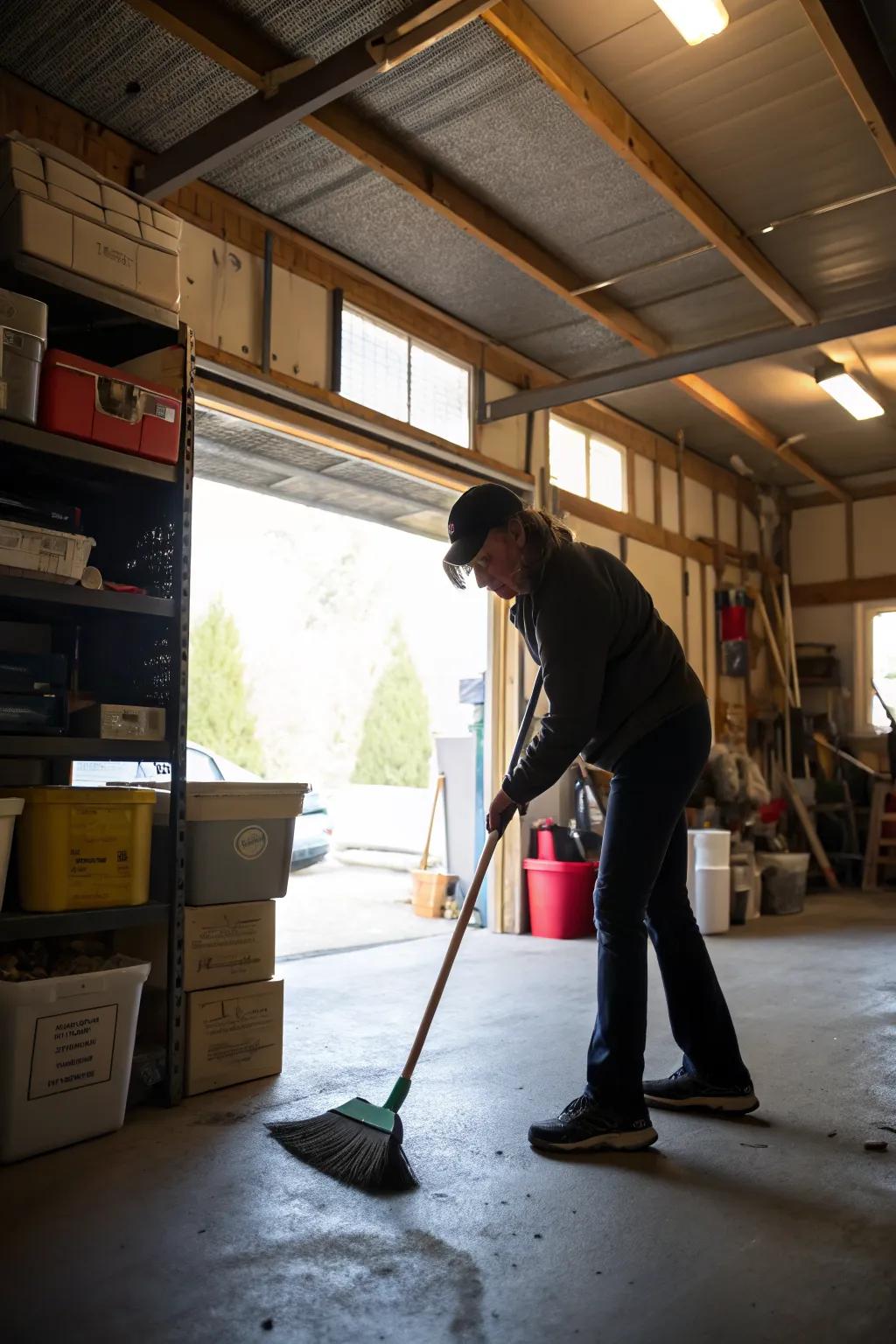 Regular cleaning helps maintain an organized garage space.