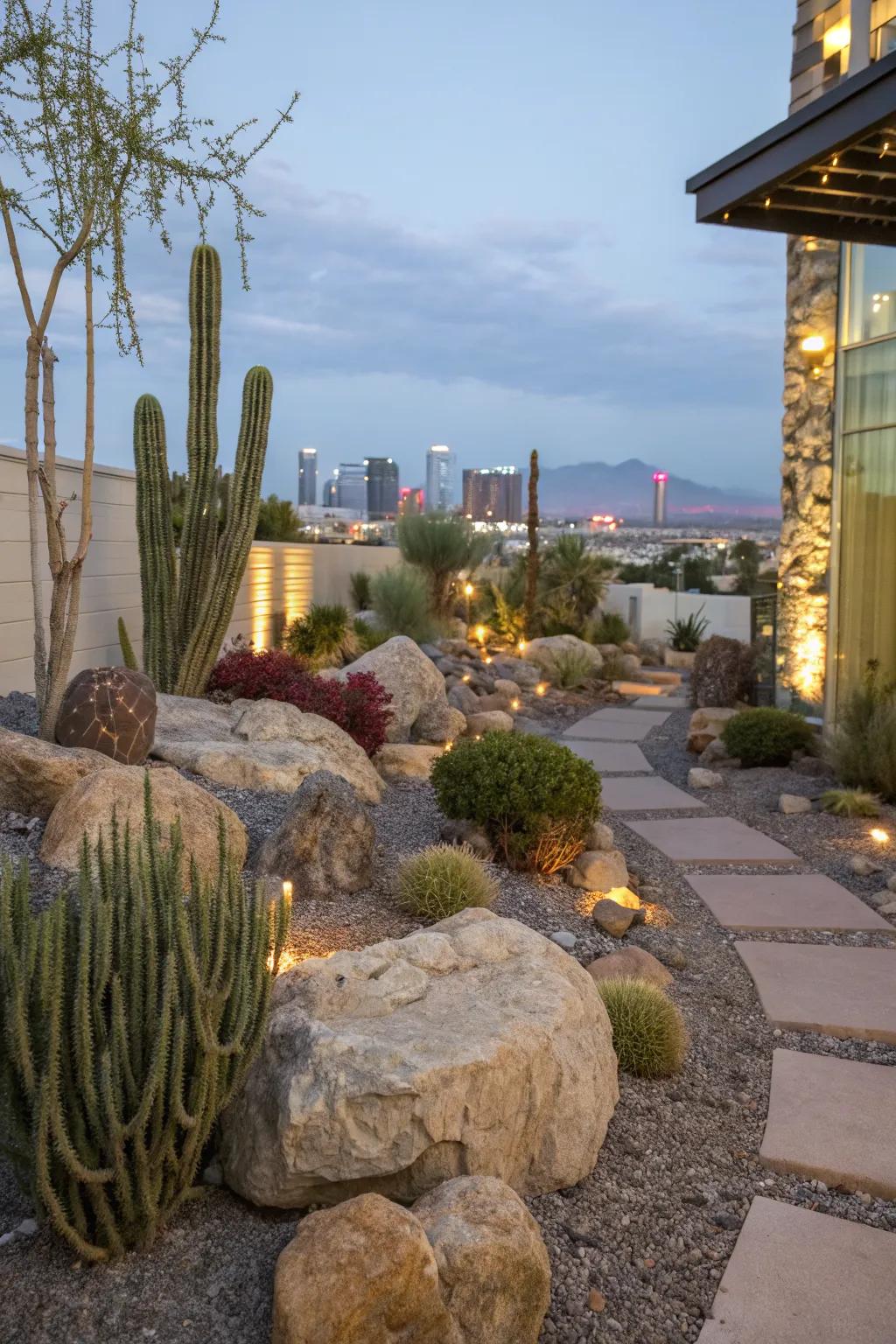 Decorative rocks add a natural desert touch.