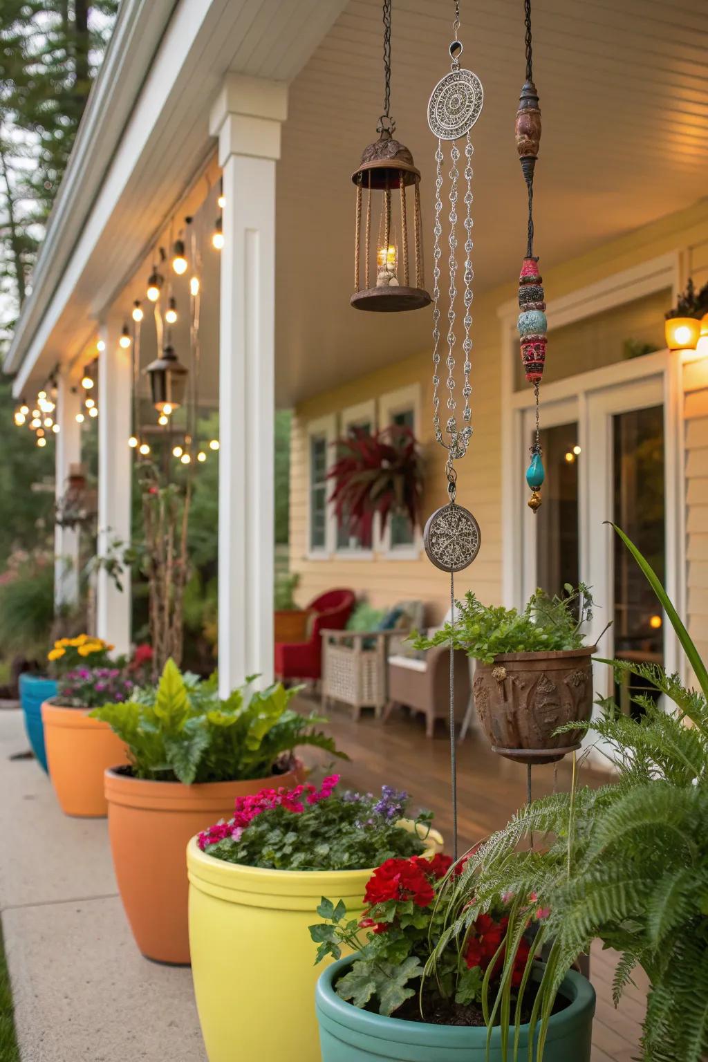 Decorative elements adding personal charm to the veranda.