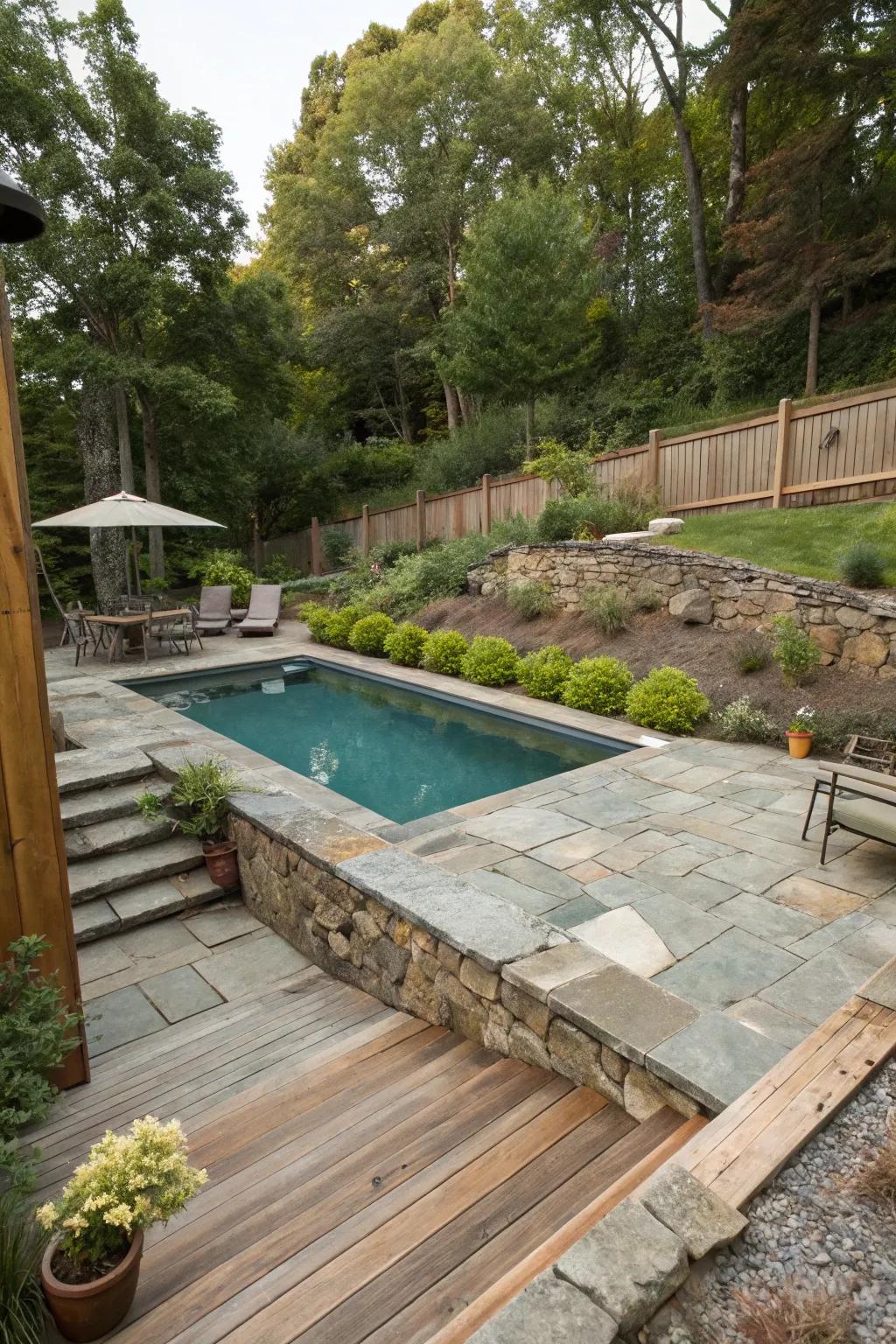 Eco-friendly materials create a sustainable, beautiful pool area.