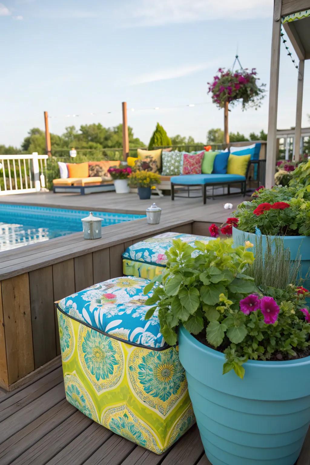 Colorful accents bring life and personality to pool decks.