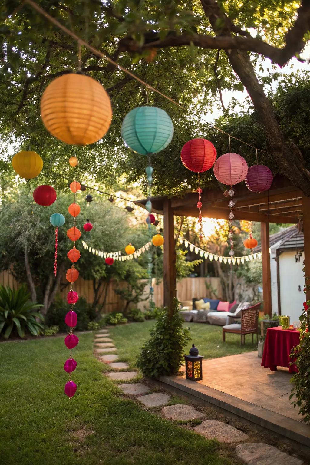 Hanging decor maximizes space and adds visual interest.