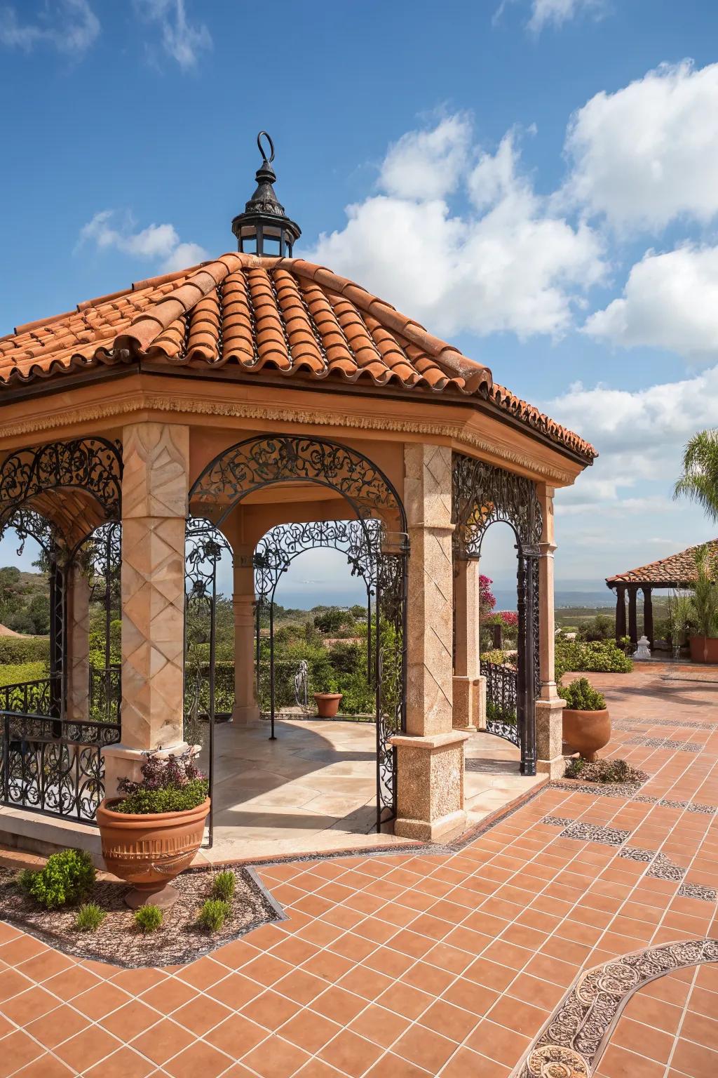 A Mediterranean-inspired pavilion exuding warmth and classic charm.