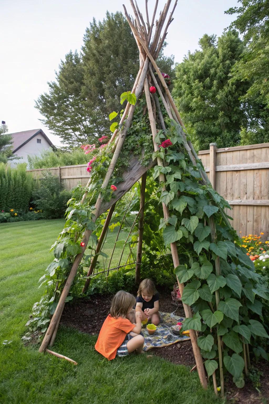 A garden teepee that offers shade and a secret hideout.