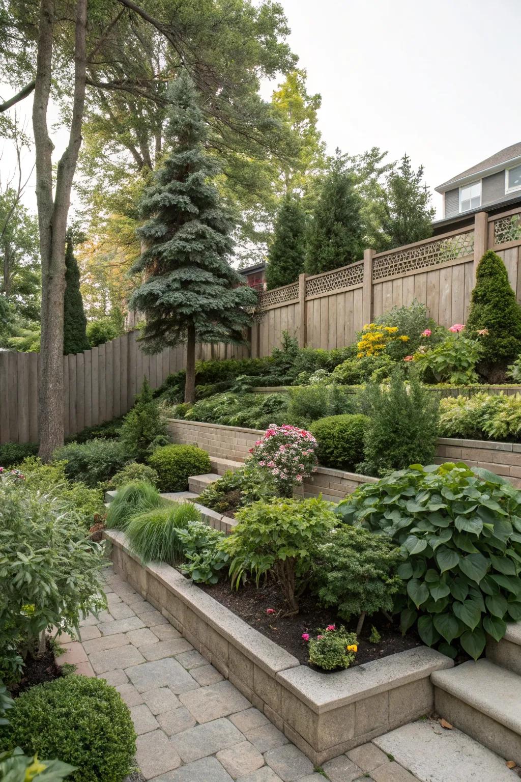 Layering plants creates depth and a natural privacy barrier.