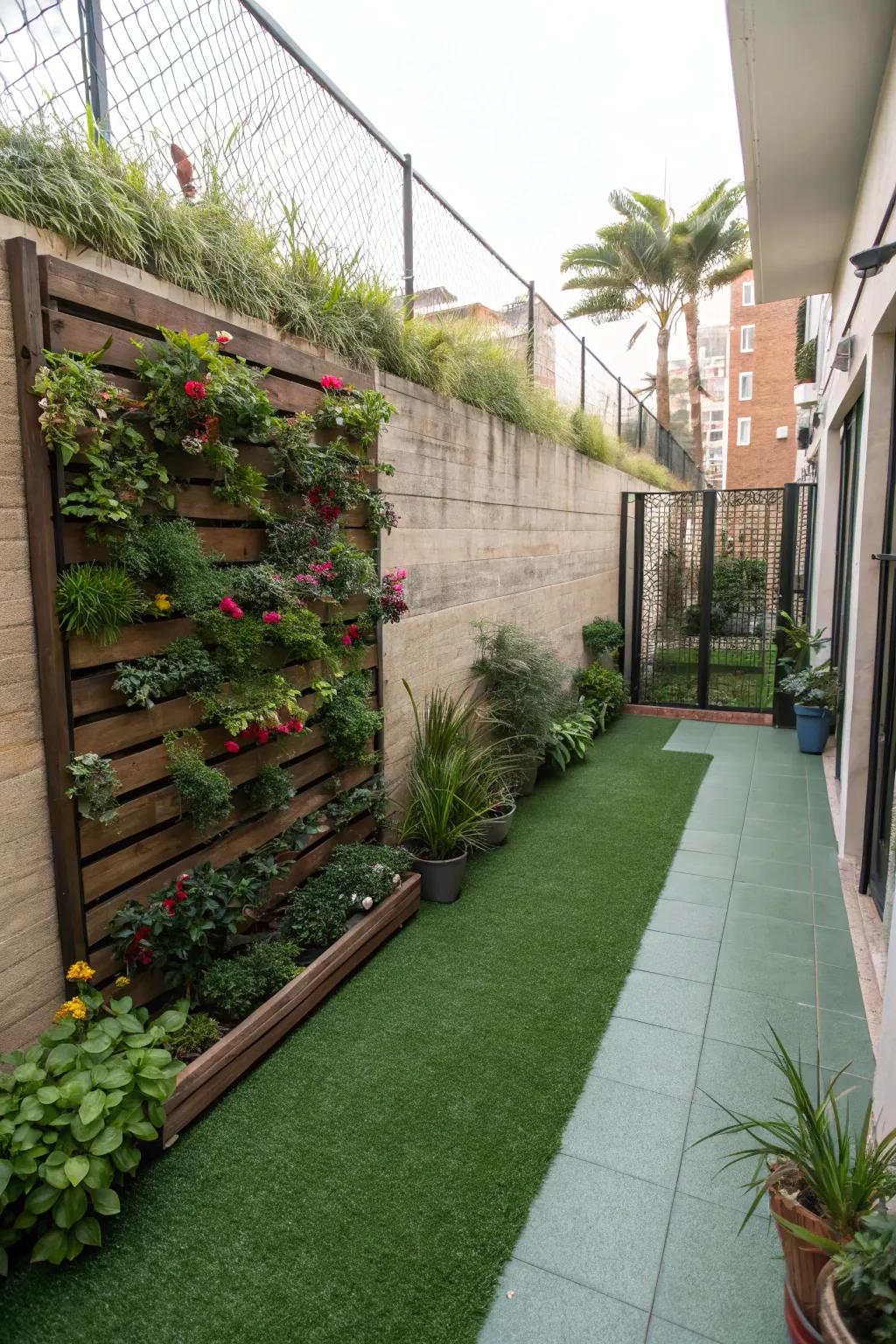 A vertical garden wall pairs beautifully with turf.