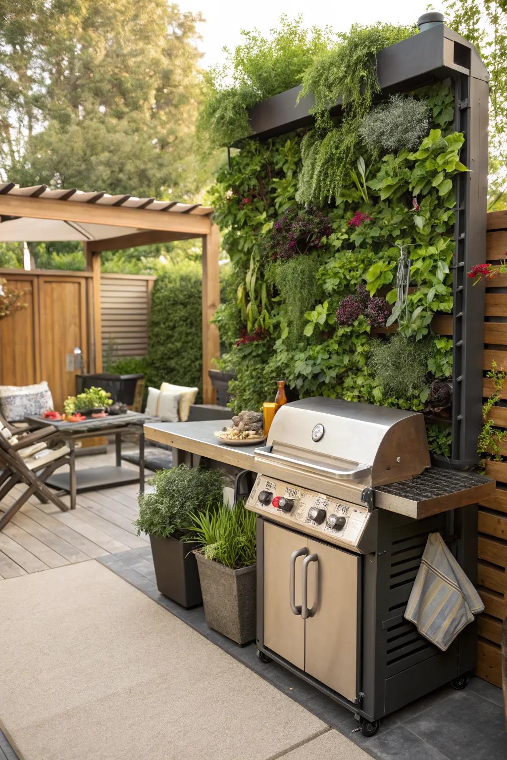 Go vertical with a garden beside your BBQ island.