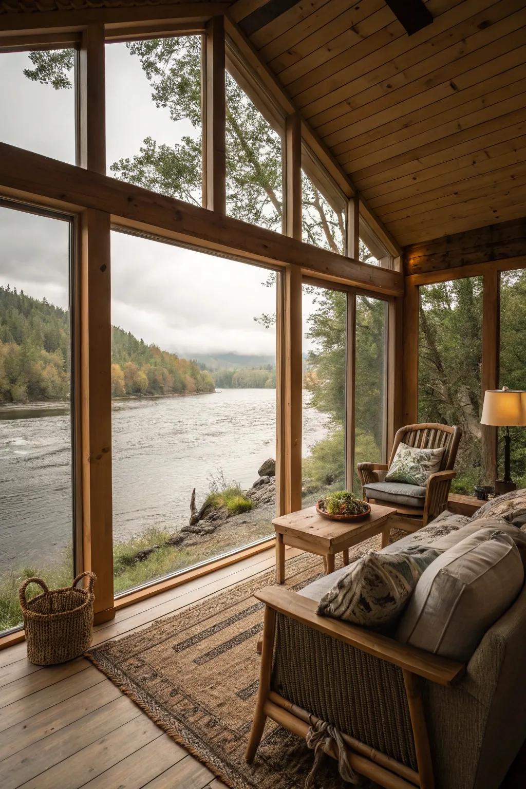 Neutral tones that harmonize with the natural setting.