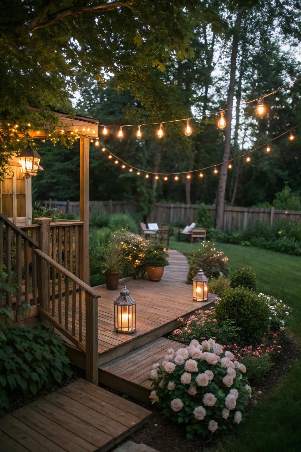 Ambient lighting transforms your deck for magical evenings.