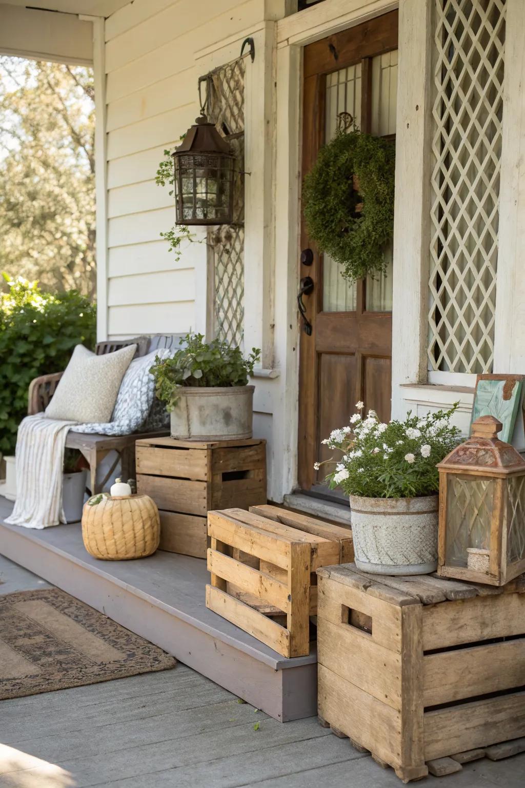 Rustic elements bring a cozy charm to this porch