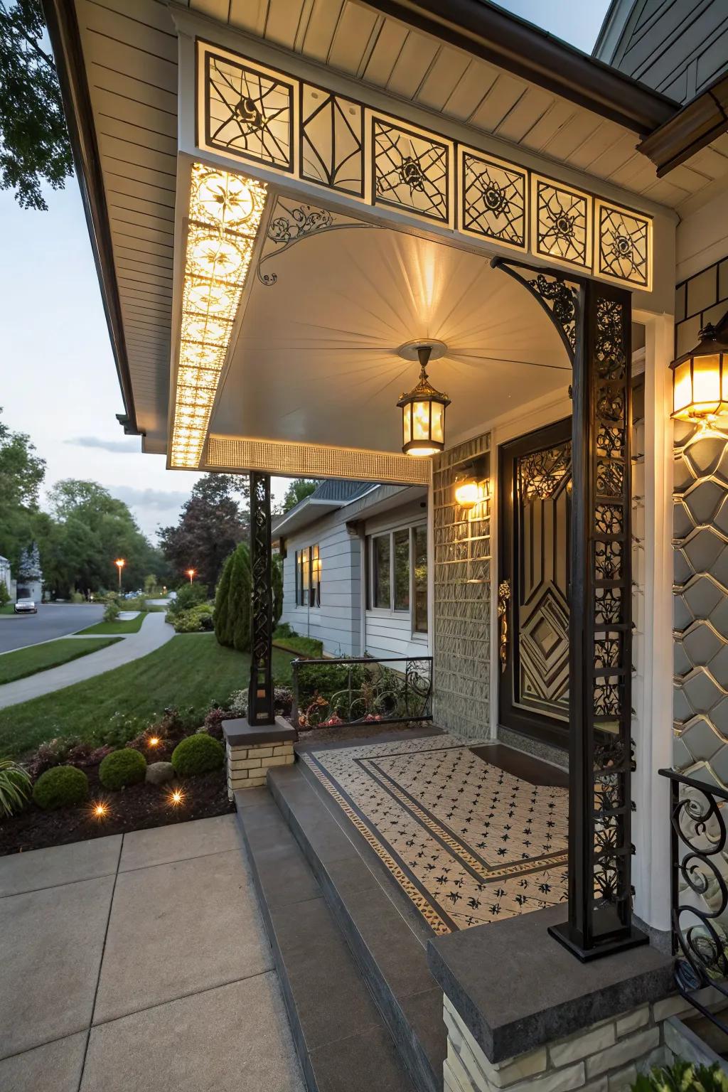 Art Deco overhang for glamorous vintage flair.