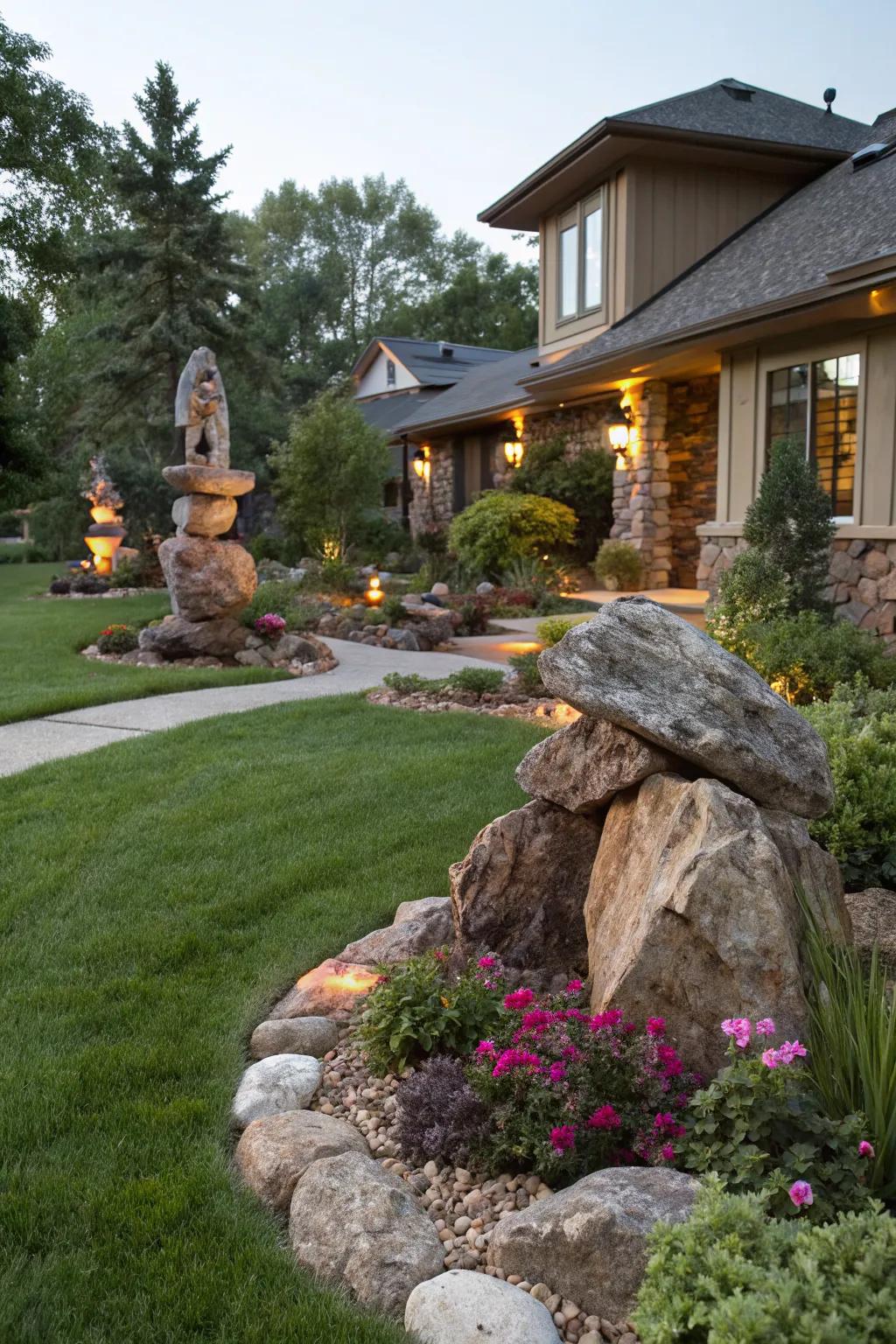 Rock sculptures add a personal and artistic touch to your yard.