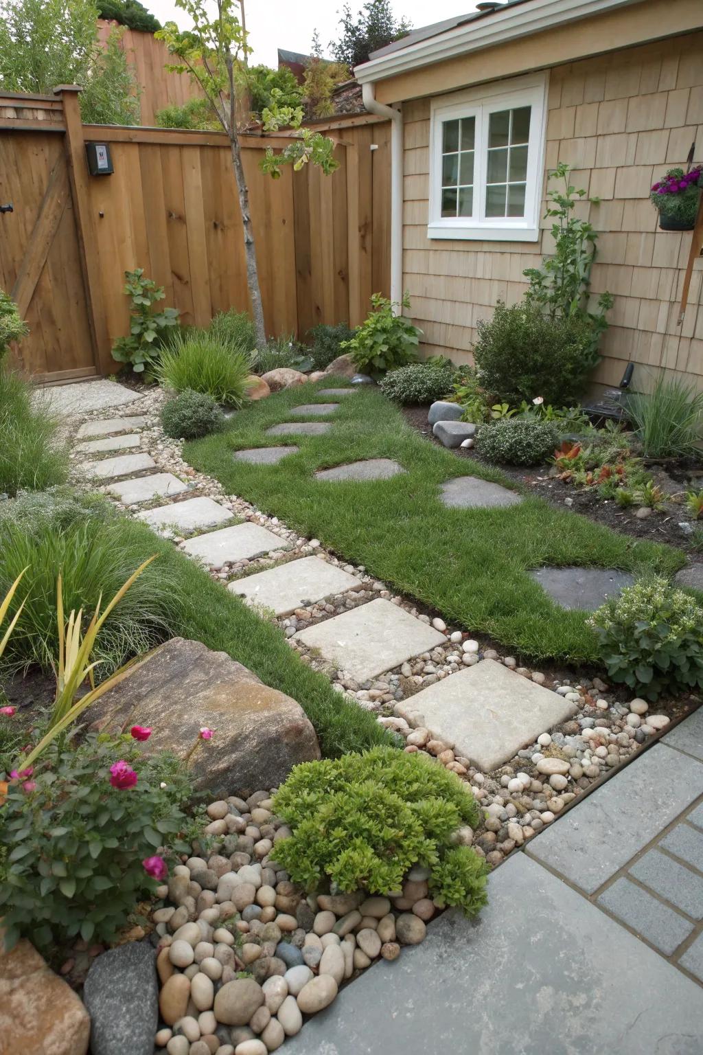 Faux grass provides a low-maintenance greenery solution.