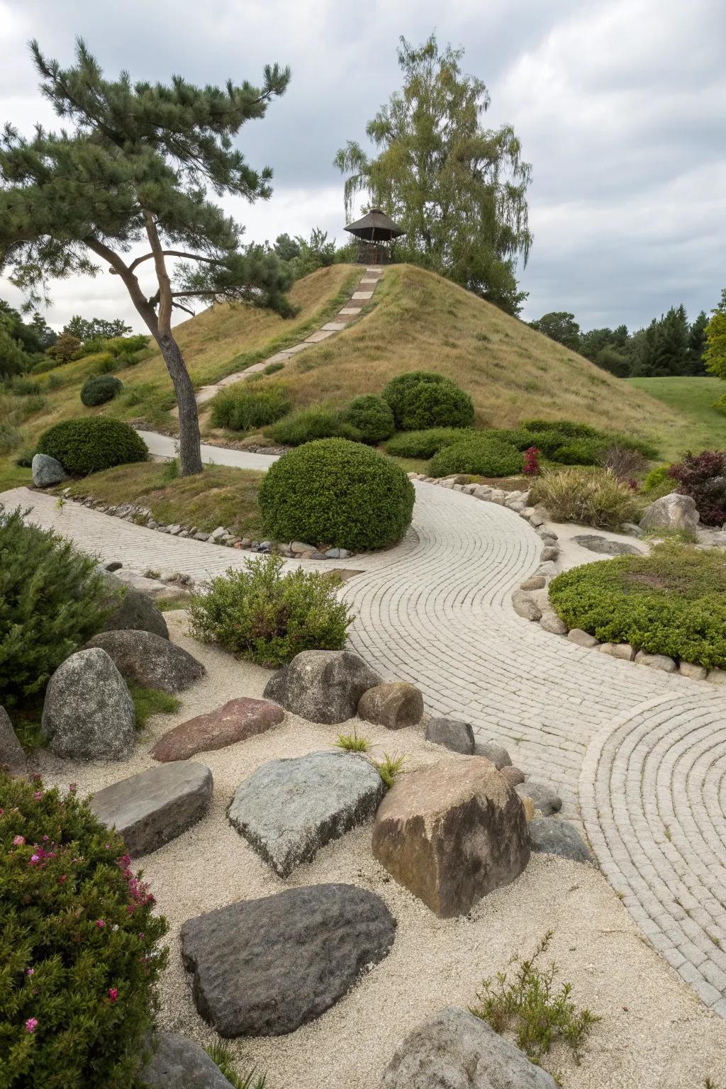 Transform your hill into a peaceful Zen garden.