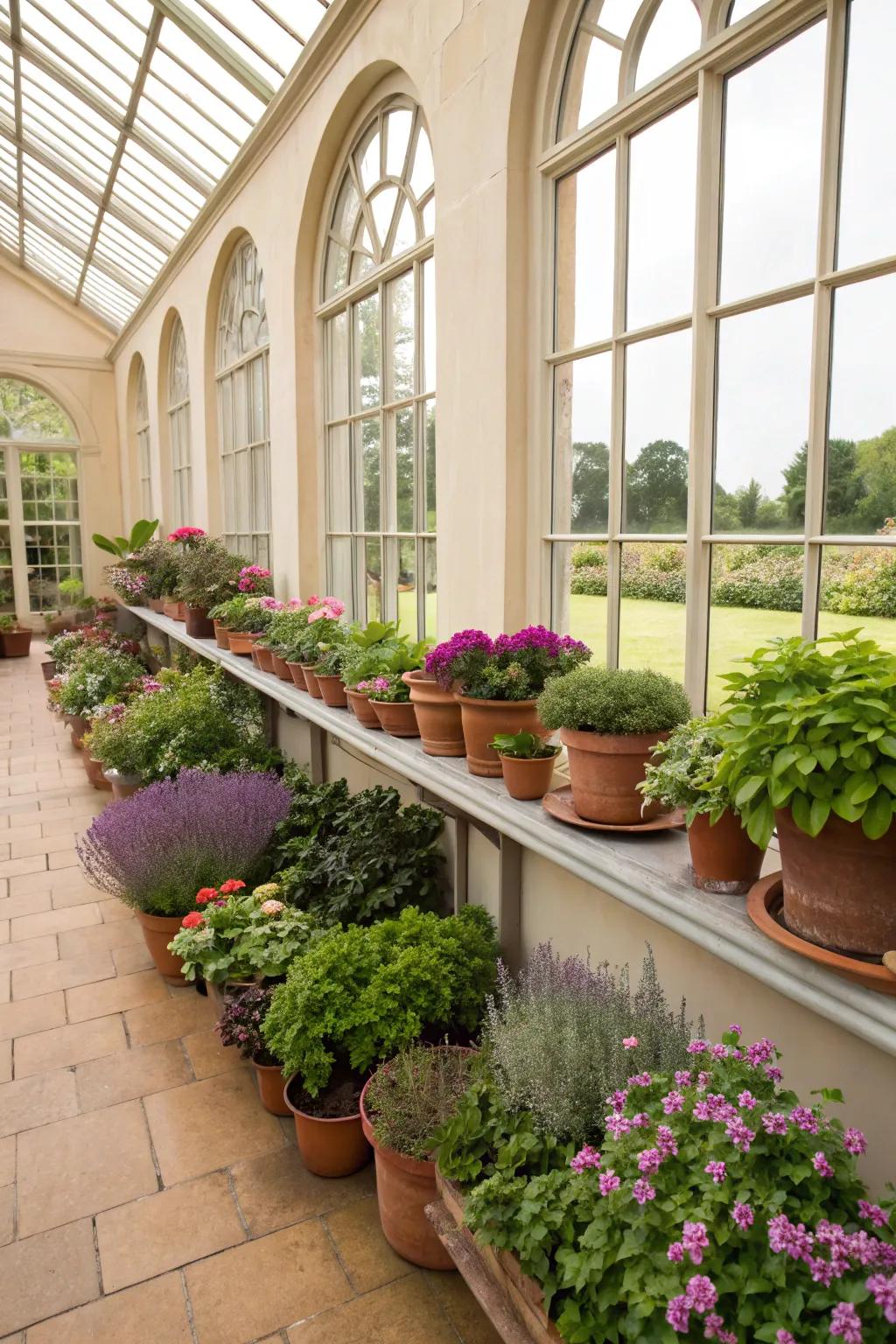 A mini garden adds color and life.