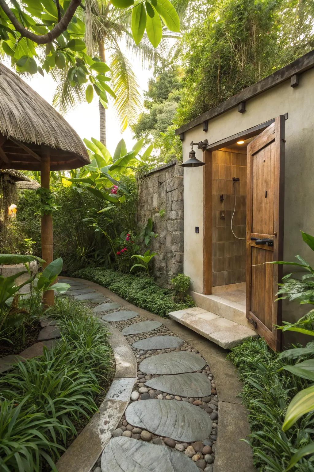 Stone pathways guide guests stylishly.