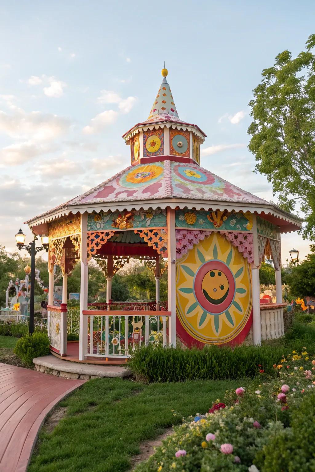 A whimsical pavilion bursting with color and creativity.