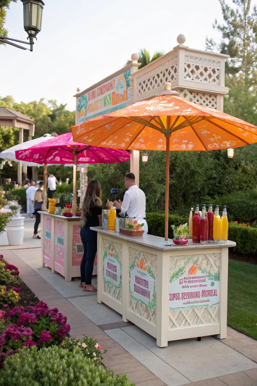 Personalized drinks at a themed beverage station.
