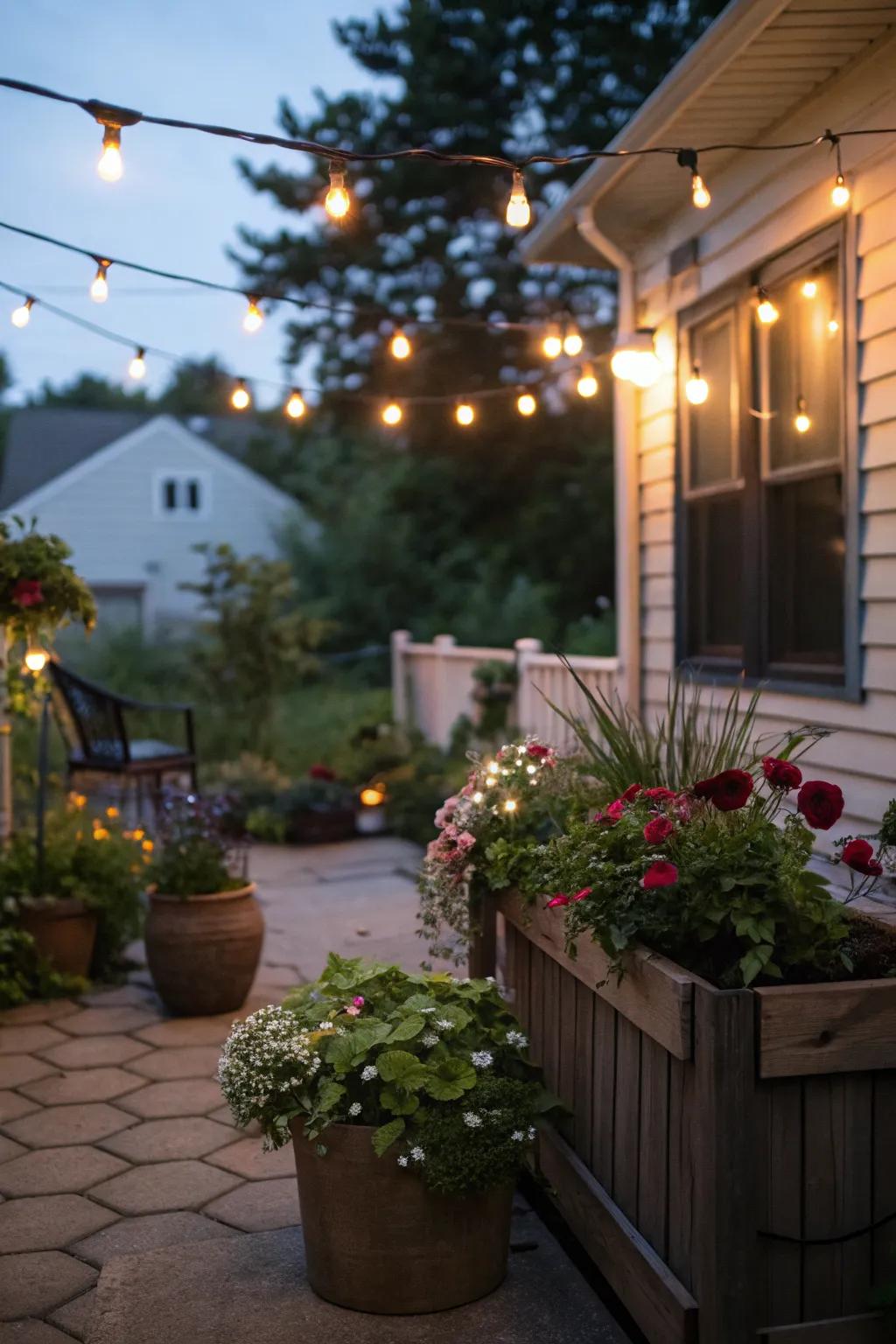 Lighting adds magic and ambiance to your patio garden.