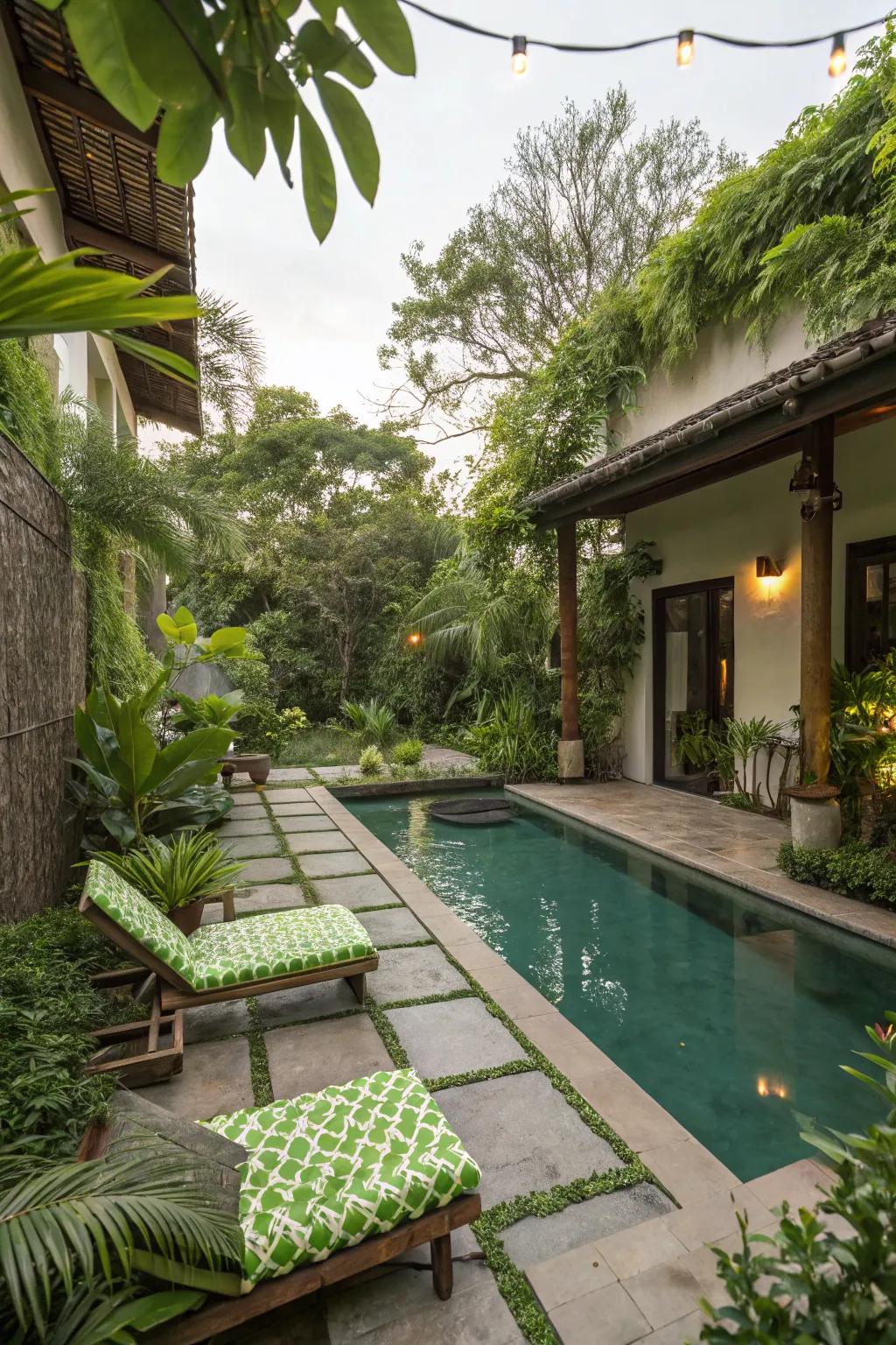 Eco-friendly solutions make a small pool sustainable and stylish.