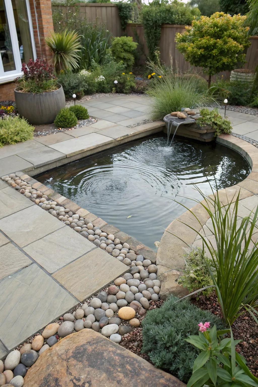 A compact patio pond offers a serene escape in limited space.