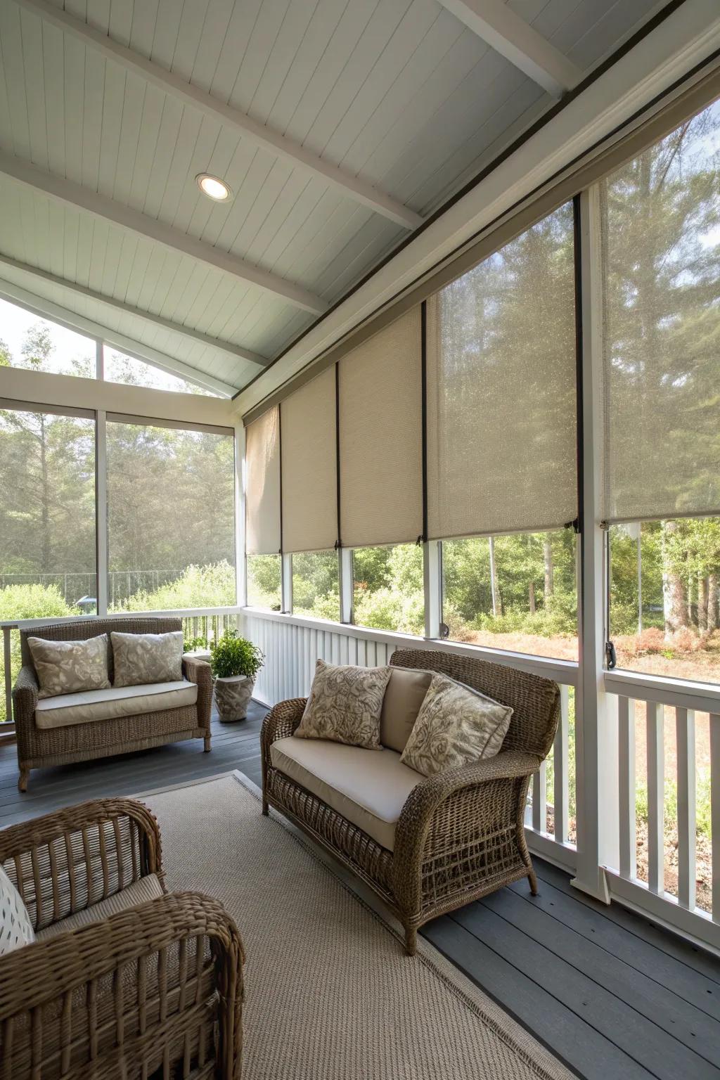 Retractable blinds offer versatility and comfort.