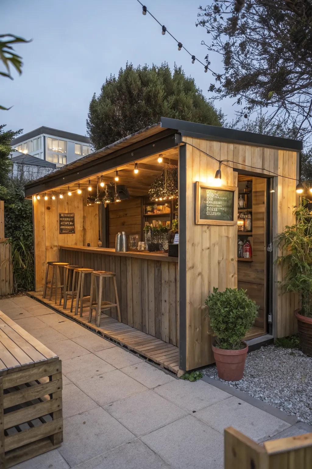 An eco-friendly shed bar is both sustainable and stylish.