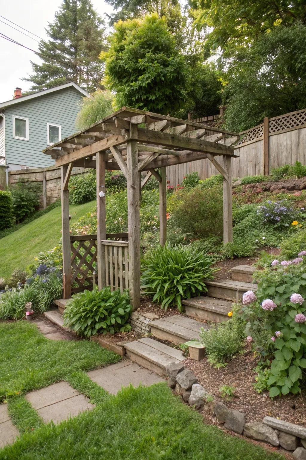 Create shade and charm with a simple, rustic pergola.