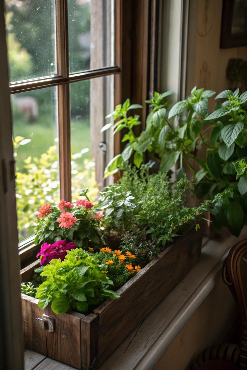 Window boxes provide beauty and function, perfect for small spaces.