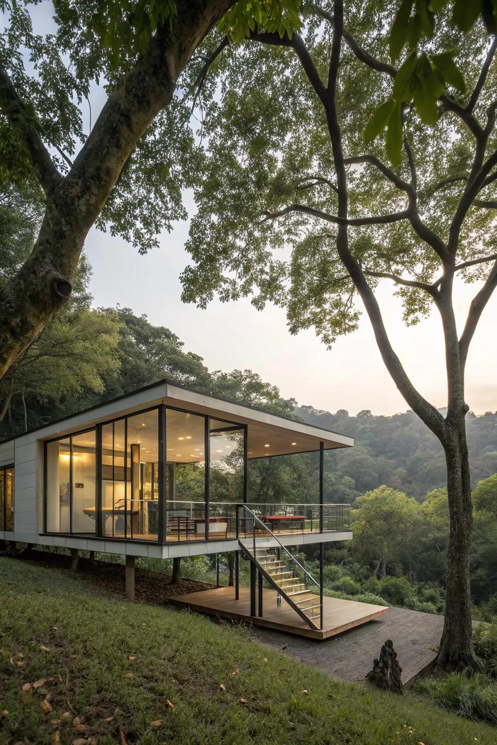 A minimalist tree house design, offering a modern twist on a classic escape.