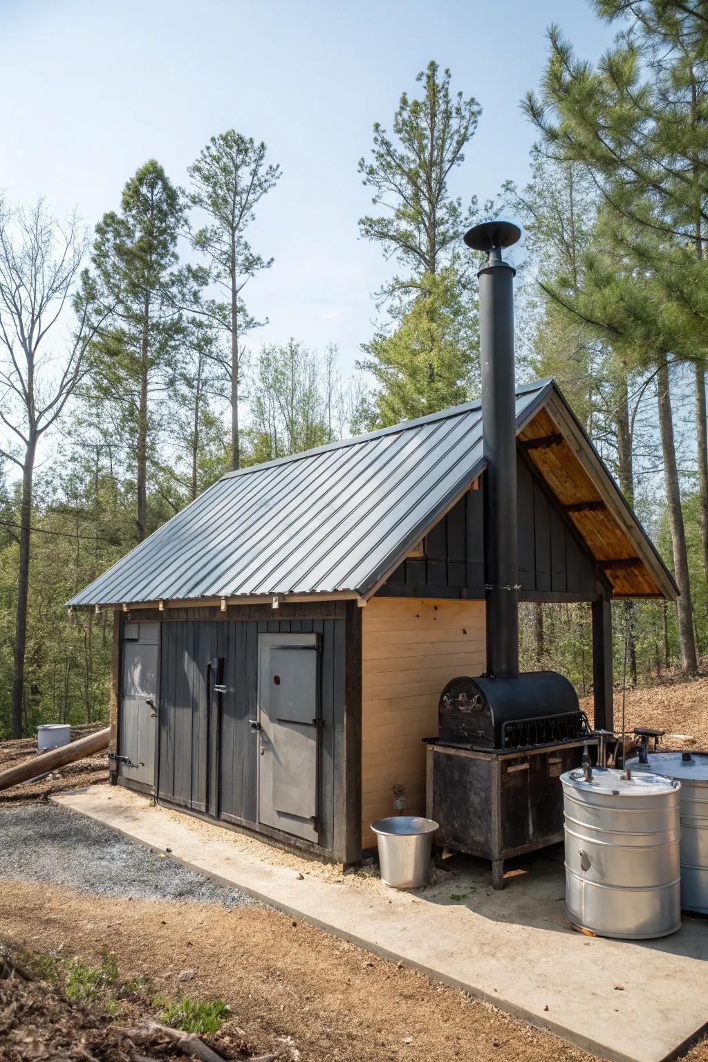 A weather-resistant smokehouse designed for durability.