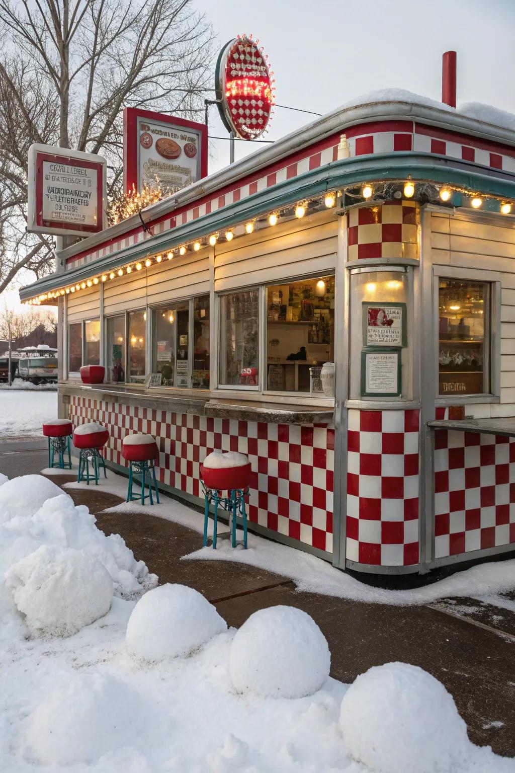 A retro-inspired snowball stand with classic diner charm.