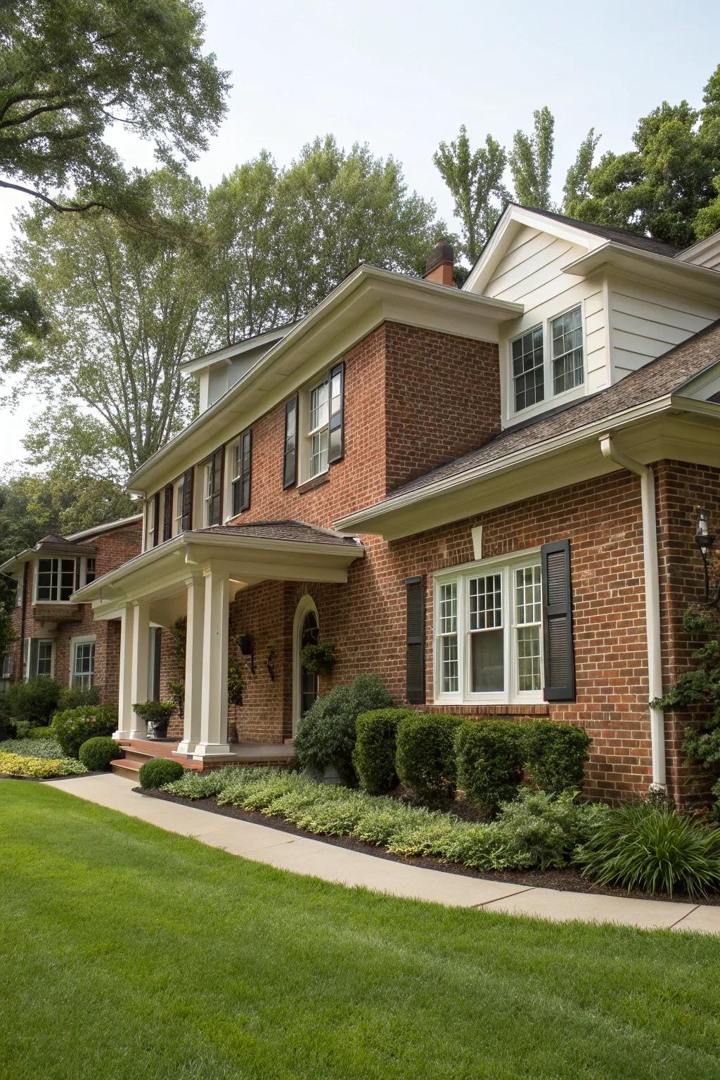 A classic brick and soffit combo exudes elegance and charm.